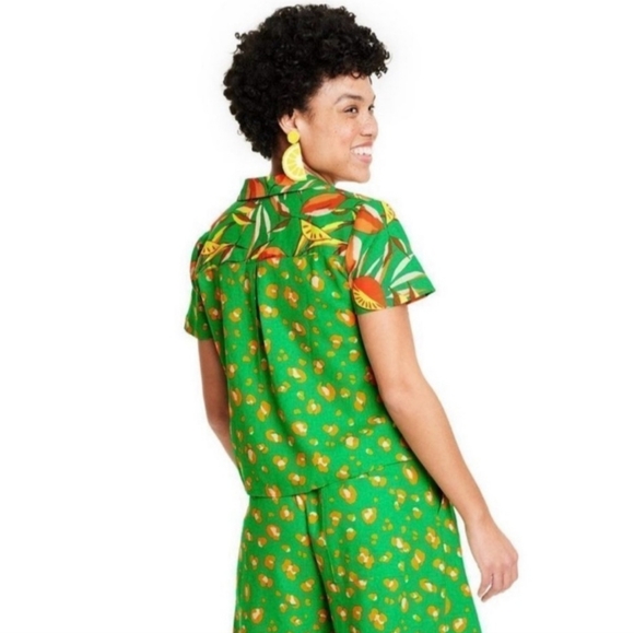 Tabitha Brown Tropical Collared Button Down Shirt Women's Extra Small - Picture 8 of 8